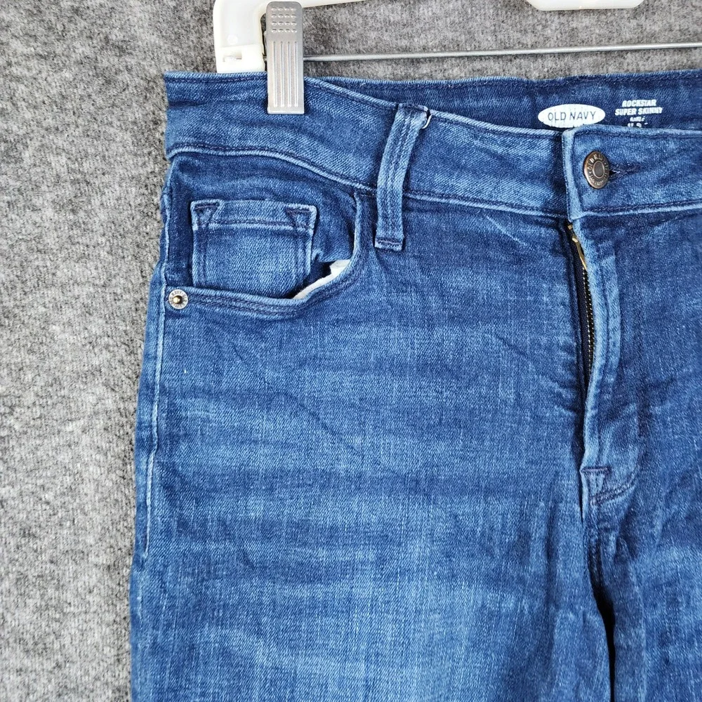 Old Navy Rockstar Super Skinny Jeans Womens 10 Blue Dark Wash Raw Hem Stretch